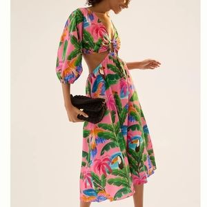 Farm Rio x Anthropologie Printed V-Neck Cutout Dress, Size S, $240.00